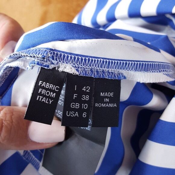 DEREK LAM Shirt Dress Womens Size 6 Blue Stripe Button Up Belted Pocket Collared - Picture 6 of 10